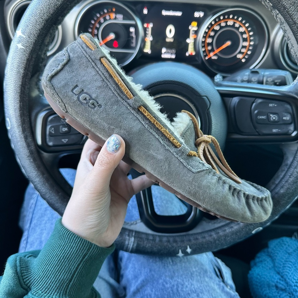 UGG Gray Moccasin with Tan Accents